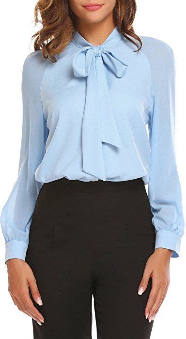 Acevog Women Bow Tie Neck Blouses Casual Tops Long Sleeve Button Shirts Xs Xxl Long Sleeve