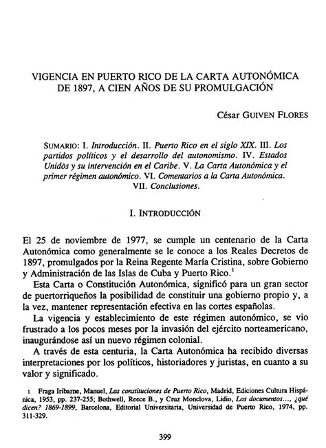 Vigencia en Puerto Rico de la Carta Autonómica de 1897 A Cien Años de