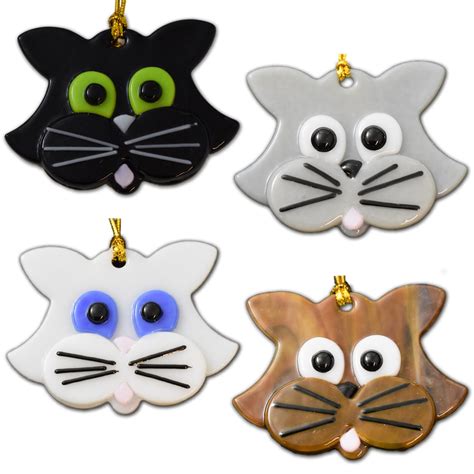 Handmade Glass Cat Ornaments Black White Brown And Gray Etsy