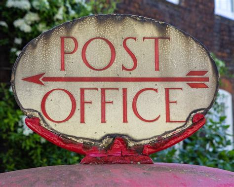 Viintage Post Office Sign On A Red Post Box In London Uk Stock Photo