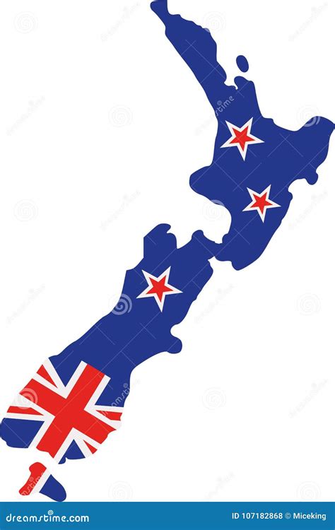 New Zealand map with flag stock vector. Illustration of silhouette - 107182868