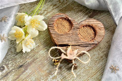 Rustic Wood Wedding Ring Holder One Heart