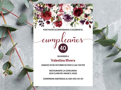 Spanish Birthday Digital Invitation, Red Floral Evite, Cumpleaños ...