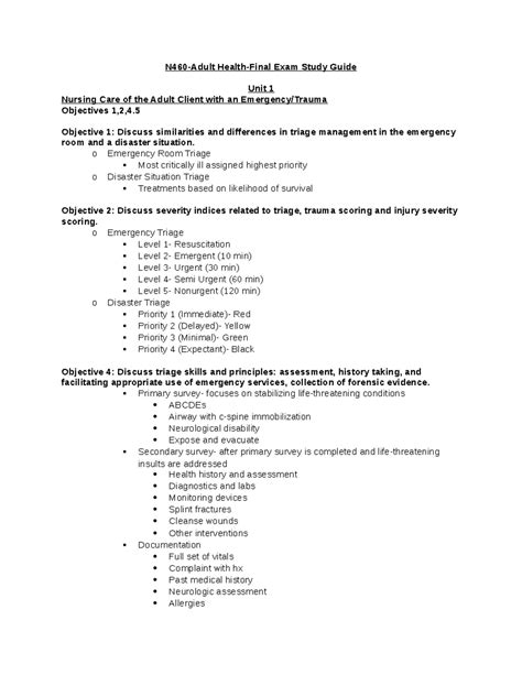 N460 Adult Health Final Exam Study Guide N460 Adult Health Final Exam