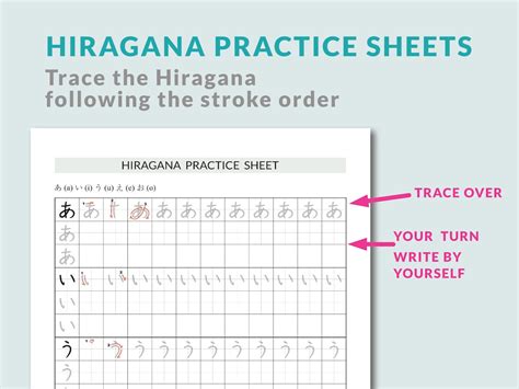 Learn Japanese Hiragana Practice With Stroke Order Etsy