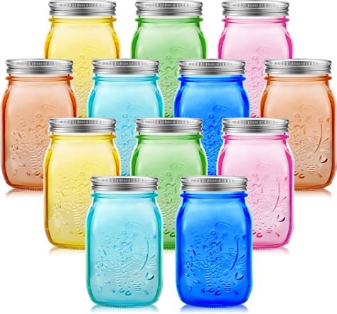 12 Pieces 32 Oz Colored Mason Jars Glass Mason Jars With Lids Glass Wide Mouth