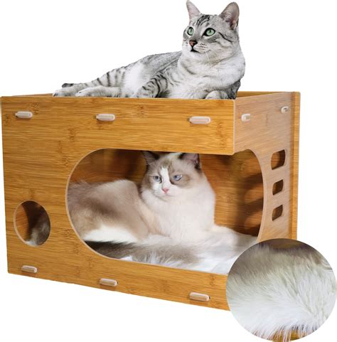 Cardboard Cat House Scratcher With Fur Pad Wooden Cat Scratchers For Indoor Cats