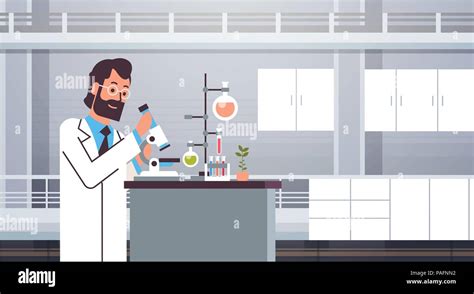 Male Scientist Working With Microscope In Laboratory Doing Research Man Making Scientific