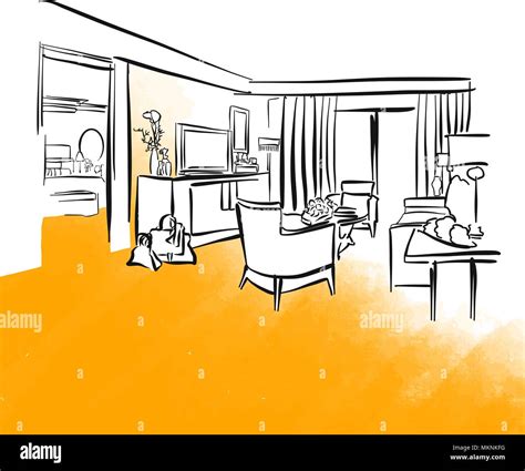 Chambre Dhôtel Et Le Mobilier Dessin De Concept Vector Illustration