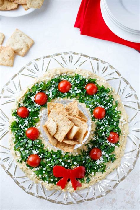 Easy Christmas Appetizer Hummus Wreath Two Healthy Kitchens