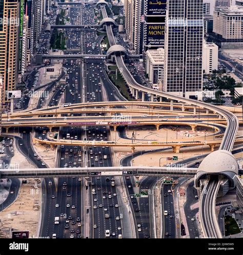 Aerial View Of Dubai Sheikh Zayed Road Skyline United Arab Emirates