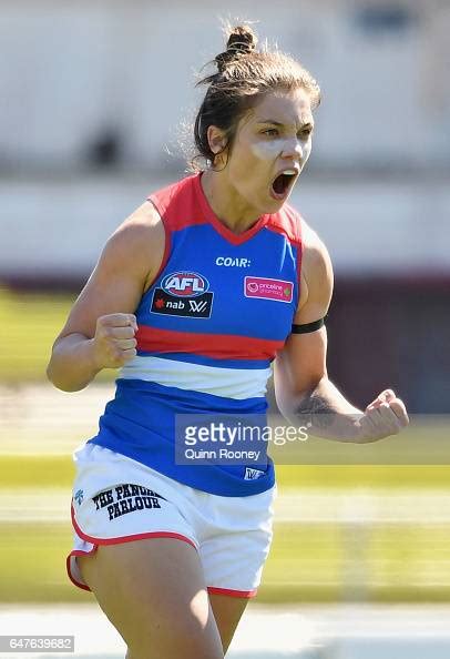 Ellie Blackburn Of The Bulldogs Celebrates Kicking A Goal During The