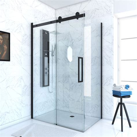 PAROI PORTE DE DOUCHE COULISSANTE 140x200 Cm Noir Mat Rail Soft Close