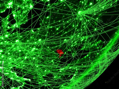 Moldova On Green Model Of Planet Earth With Network At Night Concept