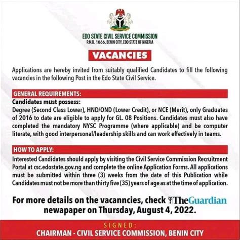 Edo State Civil Service Recruitment 2022 Jobs Vacancies Nigeria