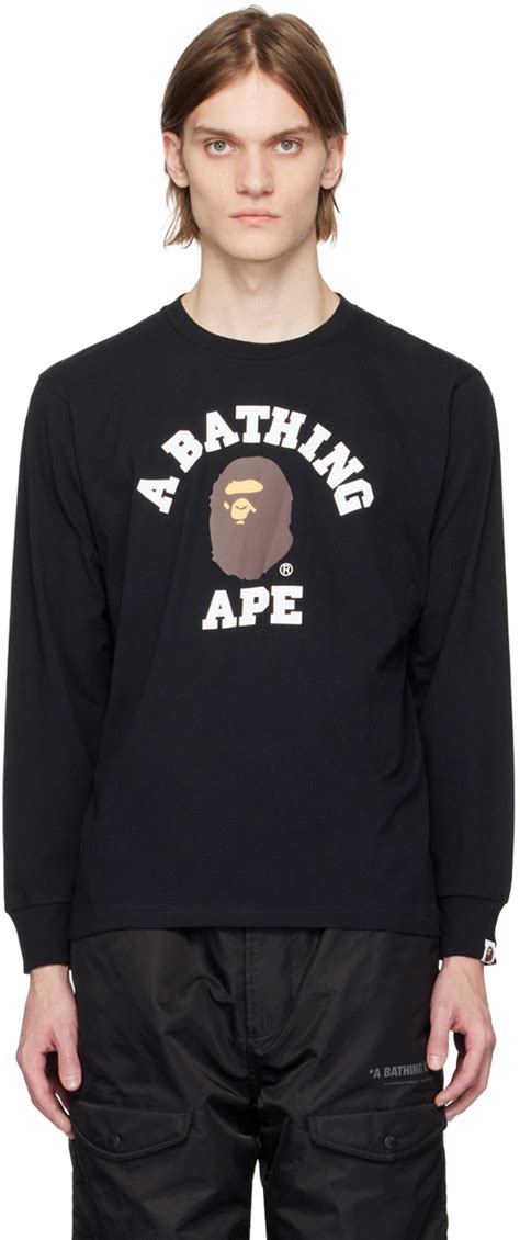 Bape Black College Long Sleeve T Shirt Ssense