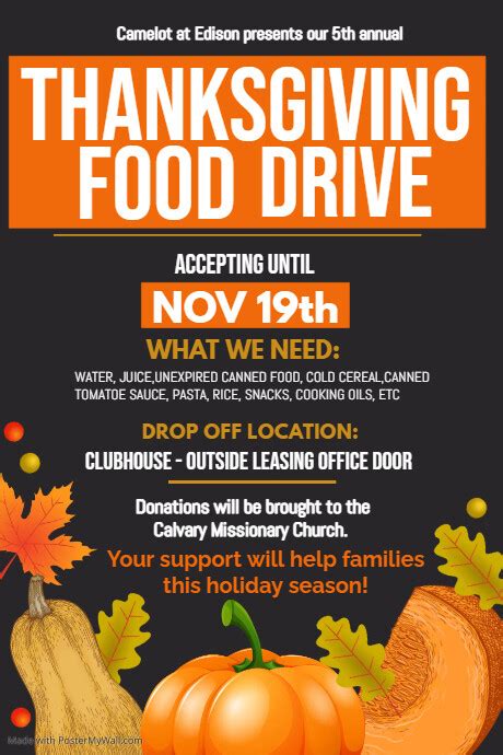 Thanksgiving Food Drive Thanksgiving Postermywall