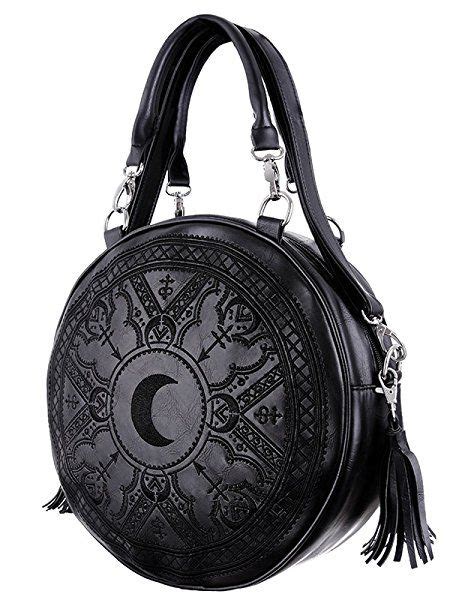 Restyle Gothic Occult Henna Round Bag Black Black Faux Leather Moon