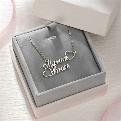 Personalized Two Names Necklace Double Heart Necklace Friendship