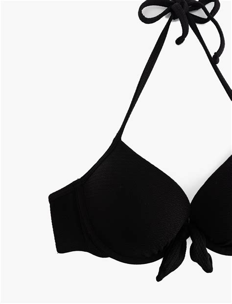 Siyah Kadın Push Up Kalp Yaka Fiyonklu Bikini Üstü SAK MM Koton