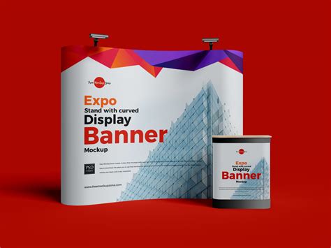 Free Expo Stand With Curved Display Banner Mockup Free Mockup