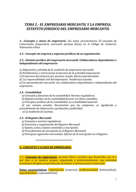 TEMA 2 Apuntes Completos Tema 2 TEMA 2 EL EMPRESARIO MERCANTIL Y