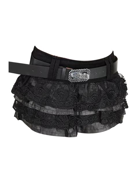 Weimeiy Women Dark Academia Gothic Mini Lace Skirt With Belt Gyaru Hot