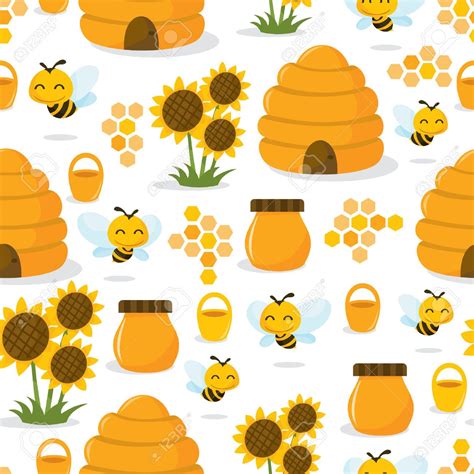 Bee Hive A Vector Illustration Of A Cute Whimsical Happy Honey Bee Theme Seamless Pattern