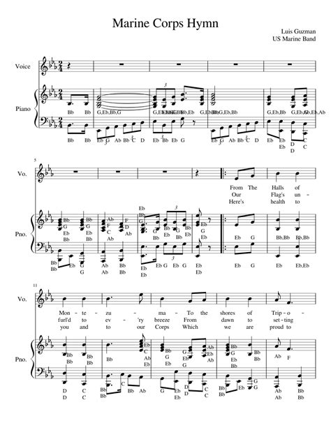 Us Marine Corps Hymn Sheet Music For Piano Vocals Solo