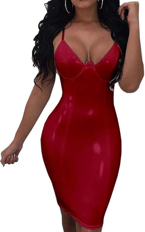 Damen Lederkleid Sexy Kleid Faux Leder Bodycon Kleid Für Frauen