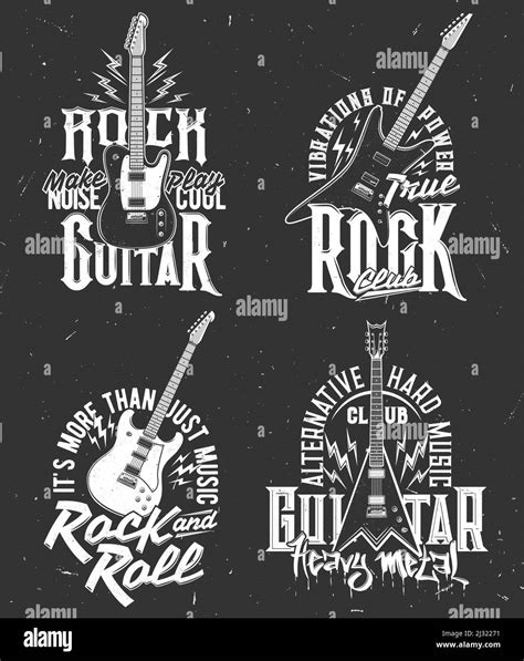 Rock Music T Shirt Prints With Guitar Heavy Metal Concert Vector