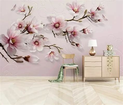 Wall Mural Photo Wallpaper White Flowers On A Beige Background Nr