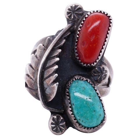 Vintage Navajo Native American Turquoise And Silver Rope Design Ring At