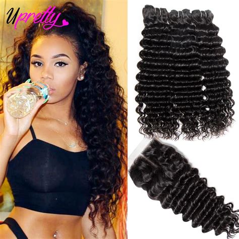 Upretty Hair Brazilian Hair Weave Bundles With Closure 3 Bundle With