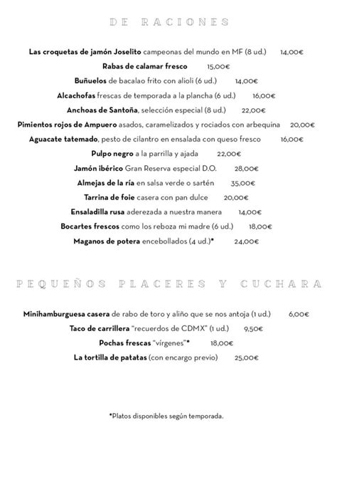 Carta Bar Restaurante Solana