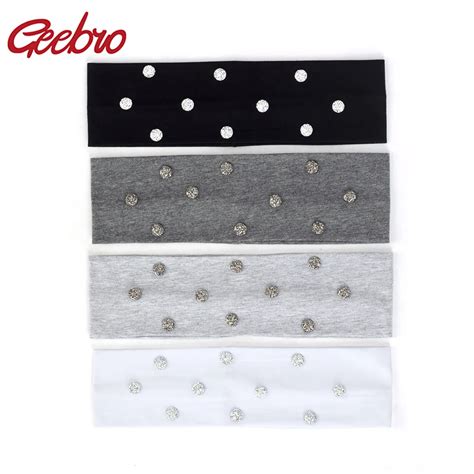 Geebro Solid Shine Rhinestones Headband For Women Wide Turban Bandanas