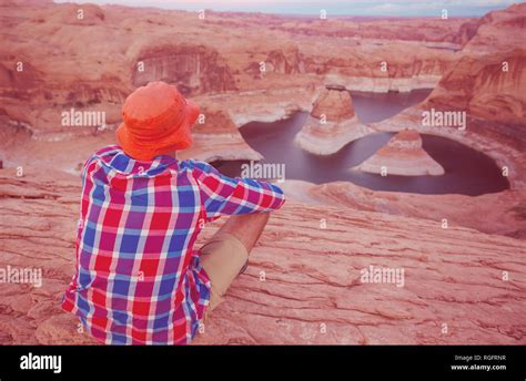 Unusual Natural Background Reflection Canyon On Lake Powell Utah Usa