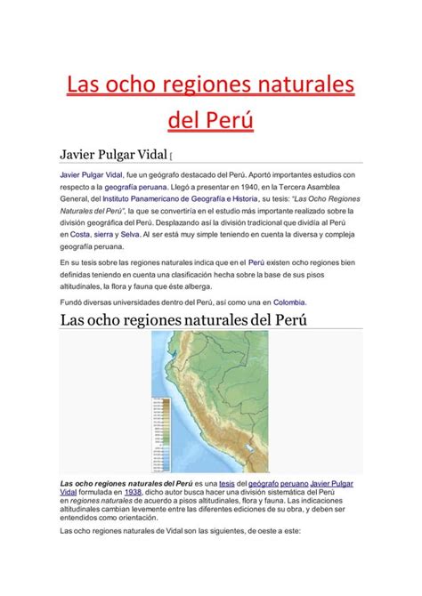 Las Ocho Regiones Naturales Del Per Pdf