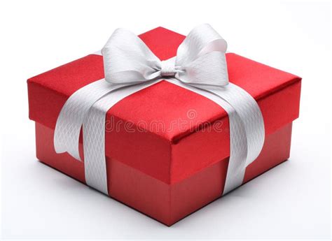 Gift Box With Silver Ribbon Bow Stock Photo Image Of Christmas