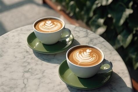 Premium AI Image Two Cups Of Cappuccino With Latte Art