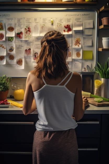 Una Mujer De Pie Frente A Un Refrigerador Perfecto Para Ilustrar La