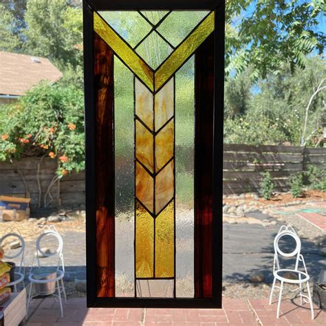 Frank Lloyd Wright Inspired Stained Glass Window Panel Root Beer