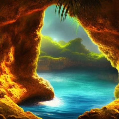 A Secret Cove Leading Into A Vast Underground Cavern Sunset Tropical