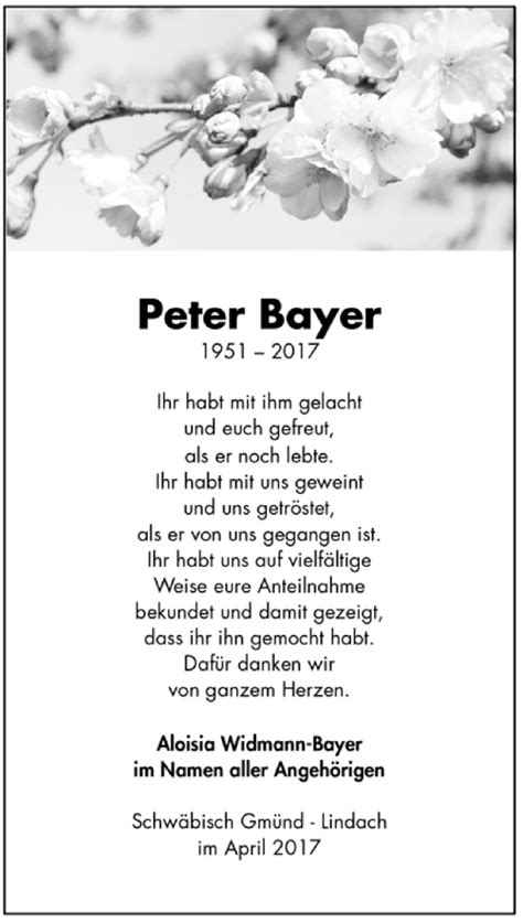 Traueranzeigen Von Peter Bayer Trauer De