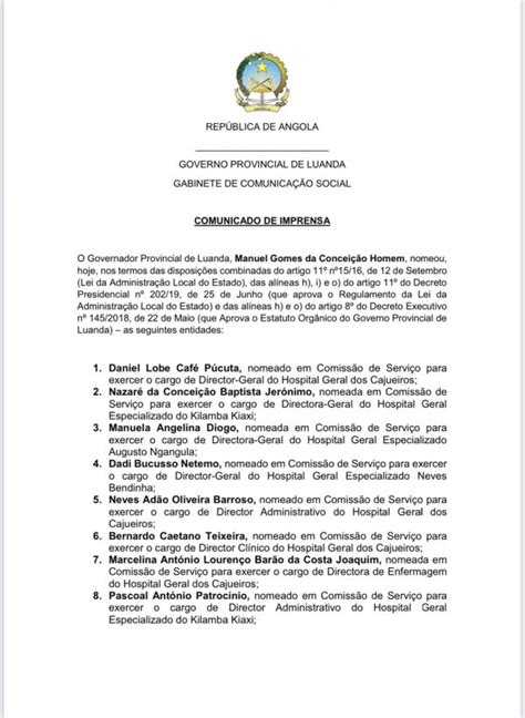 Governo Provincial de Luanda NOVOS DIRECTORES REFORÇAM ATENDIMENTO