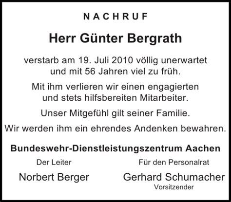 Traueranzeigen Von G Nter Bergrath Aachen Gedenkt