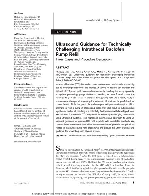 (PDF) Ultrasound Guidance for Technically Challenging Intrathecal ...