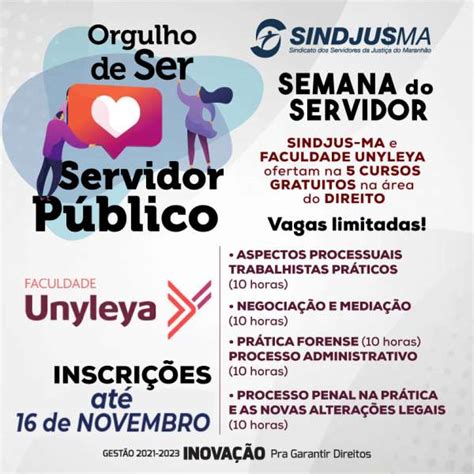 PORTAL SINDJUS MA Último dia de inscrições em cursos gratuitos da