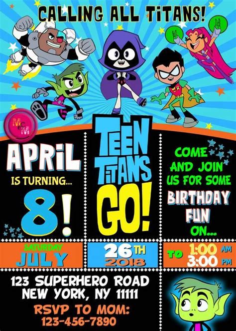 Editable Teen Titans Go Birthday Party Invitation Etsy Teen Titans