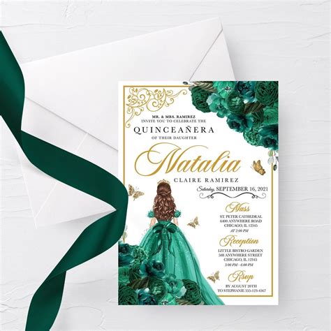 EDITABLE Invitation Emerald Green Floral Quinceanera Etsy